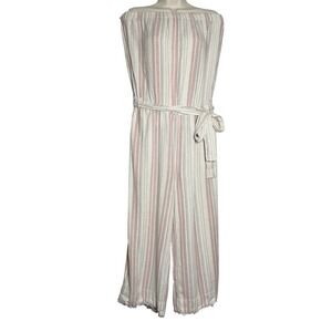 Cloth & Stone Pink Striped Linen Blend Strapless Wide Leg Jumpsuit Medium C6053